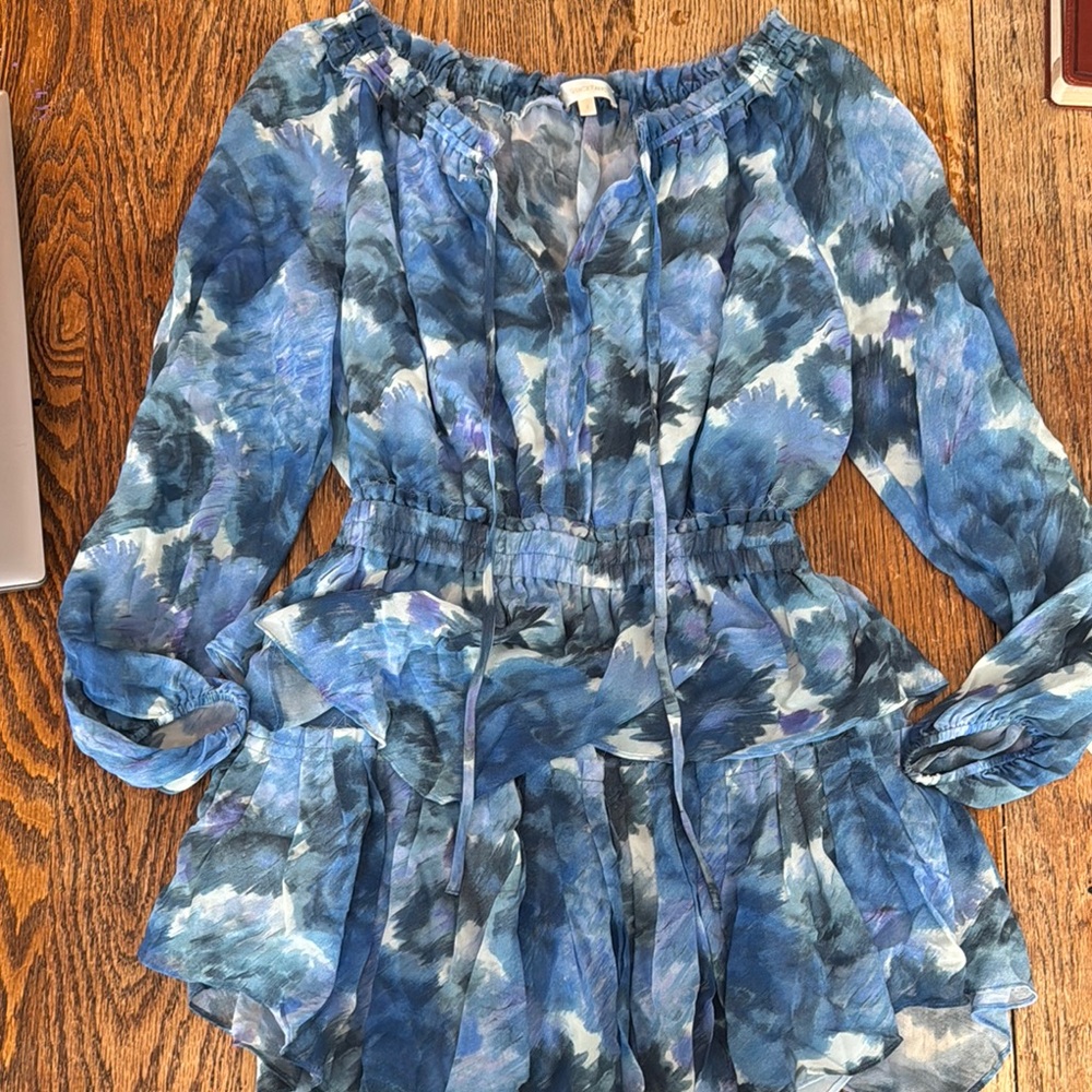 LoveShackFancy Blue Fitted Ruffled Blouse